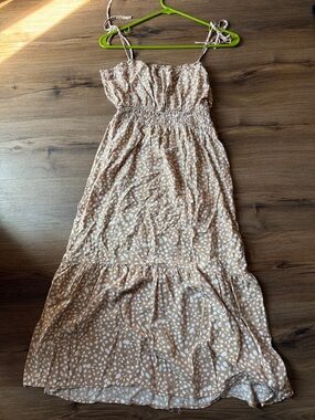 Lush Beige and White Polka Dot Maxi Dress